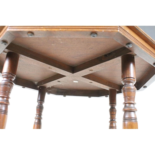 592 - Early 20th century Walnut Octagonal Table raised on turned legs united by an undershelf and raised o... 