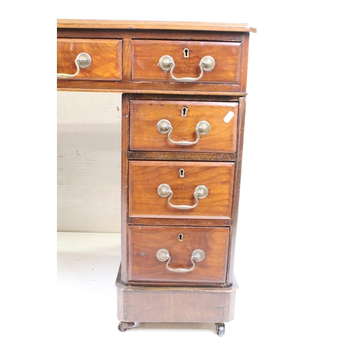 595 - Victorian Mahogany Twin Pedestal Desk with green leather inset top and an arrangement of nine drawer... 