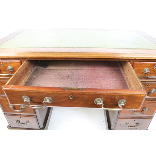 595 - Victorian Mahogany Twin Pedestal Desk with green leather inset top and an arrangement of nine drawer... 