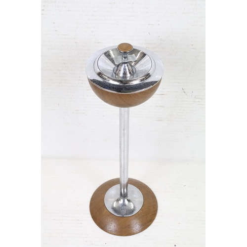 596 - Mid century Retro Teak and Chrome Floor Standing Ashtray, 64cm high