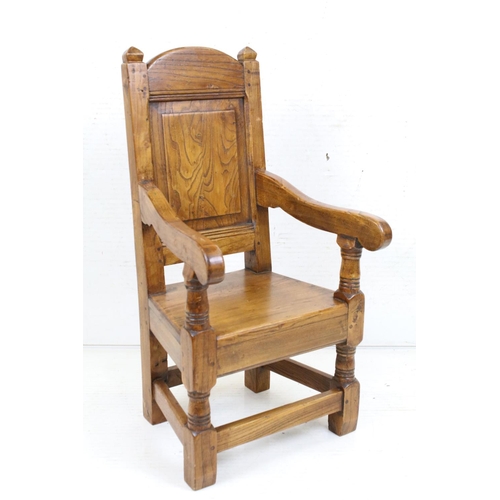 600 - Child's Elm ' Throne ' style Elbow Chair, 74cm high x 38cm wide x 36cm deep