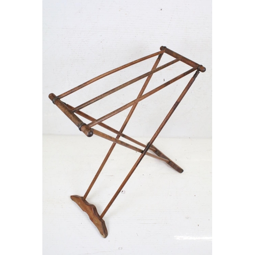 614 - Late 19th / Early 20th century Folding Towel Rail with turned supports and iron brackets, 78cm high ... 