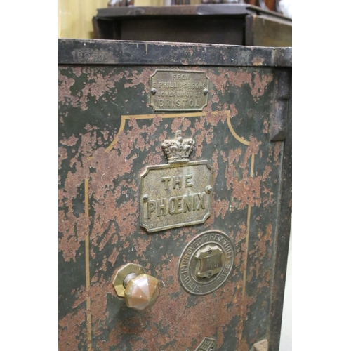 622 - Victorian Cast Iron ' The Phoenix ' Fire Resisting Safe, with key, 62cm high x 43cm wide x 41cm deep