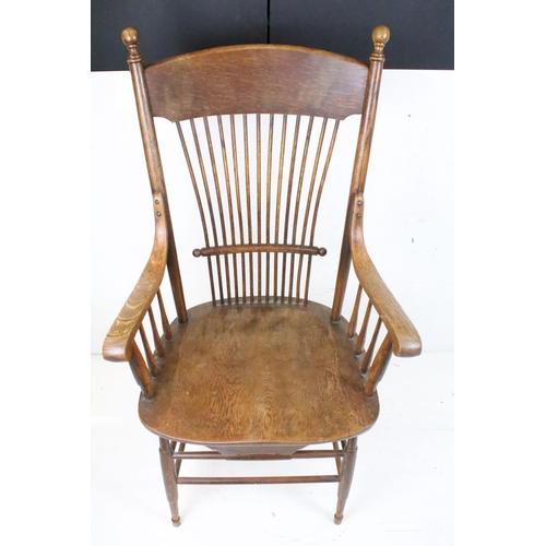 639 - Arts and Crafts Ash Stickback Elbow Chair, 118cm high x 63cm wide x 50cm deep