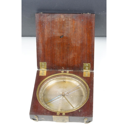 216 - An antique wooden cased compass marked Pattingham to the dial, case measures approx 16cm wide