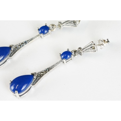 237 - Pair of Silver and Lapis Lazuli Art Deco style Drop Earrings