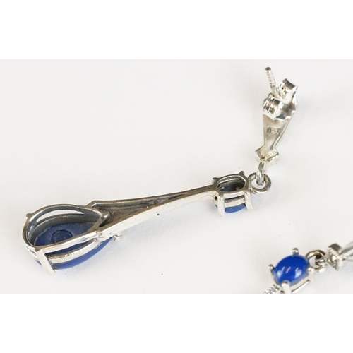 237 - Pair of Silver and Lapis Lazuli Art Deco style Drop Earrings