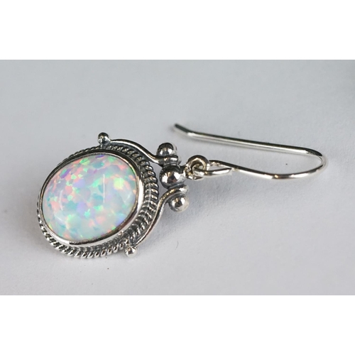 238 - Pair of Silver and Opal Drop Earrings