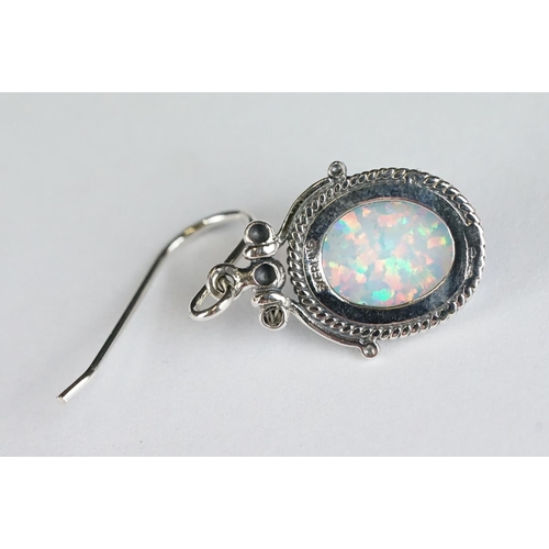 238 - Pair of Silver and Opal Drop Earrings