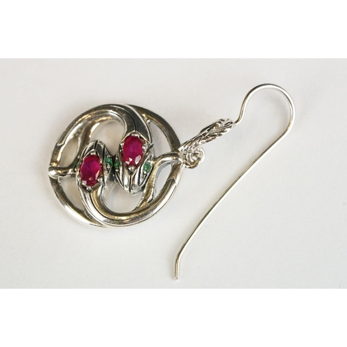 239 - Pair of Silver and Ruby Snake Earrings