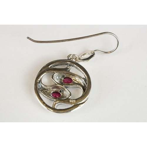 239 - Pair of Silver and Ruby Snake Earrings