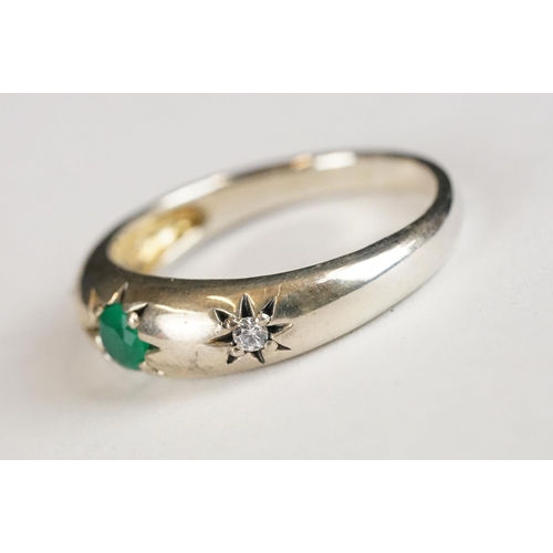 240 - Silver Faux Emerald and CZ Ring