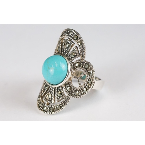 241 - Silver Marcasite and Turquoise Ring