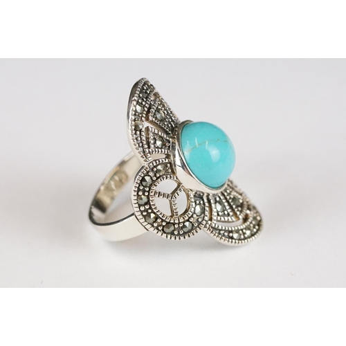 241 - Silver Marcasite and Turquoise Ring