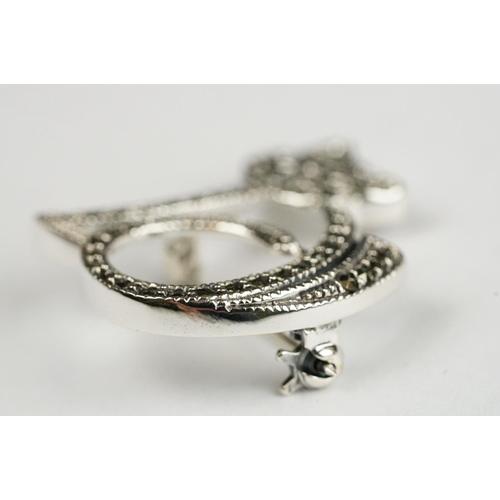 250 - Silver and Marcasite Cat Brooch