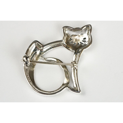 250 - Silver and Marcasite Cat Brooch