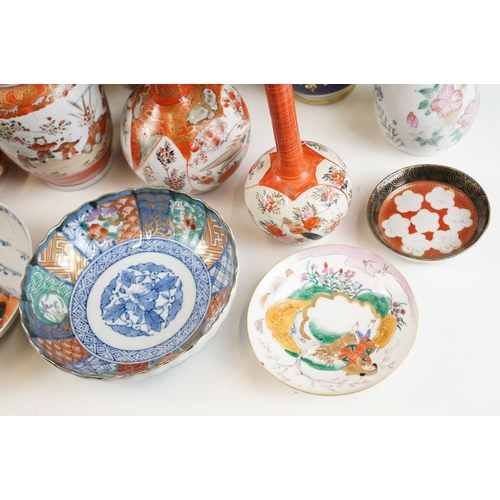 104 - Collection of oriental ceramics to include two pairs of Japanese bottle vases, a pair of Noritake va... 