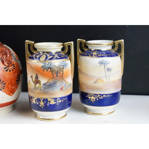 104 - Collection of oriental ceramics to include two pairs of Japanese bottle vases, a pair of Noritake va... 