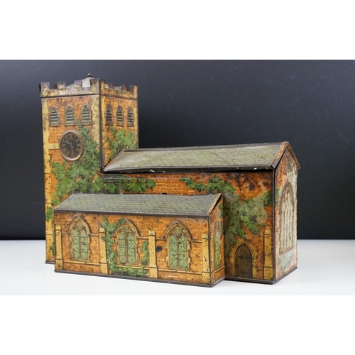 132 - Victory Linseed Liquorice novelty tin in the form of a Church, 26cm high; together with a Huntley & ... 