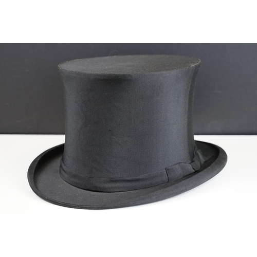 159 - Early 20th Century Henry Heath collapsible top hat together with a leather bound travel case with bl... 