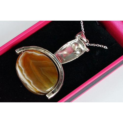 263 - Silver Owl and Geode Pendant Necklace