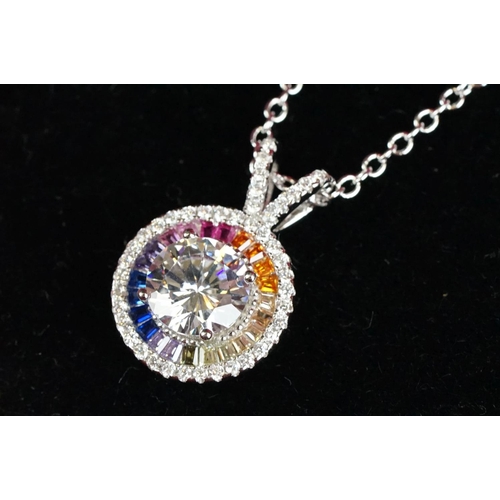 264 - Silver and CZ Halo style Pendant Necklace