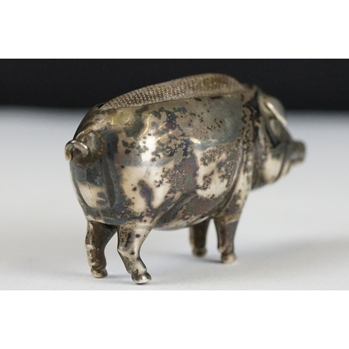 267 - An early 20th century fully hallmarked sterling silver pin cushion in the form of a pig, assay marke... 