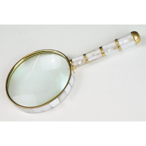 285 - Hand held Brass and Mother of Pearl Magnifying Glass