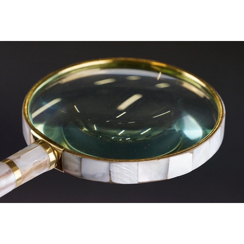 285 - Hand held Brass and Mother of Pearl Magnifying Glass