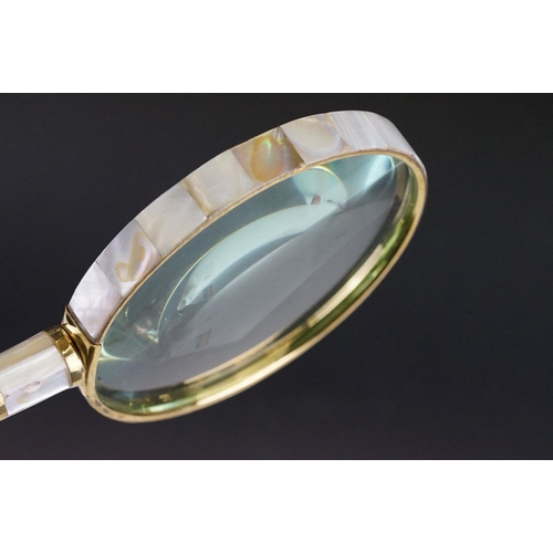 285 - Hand held Brass and Mother of Pearl Magnifying Glass