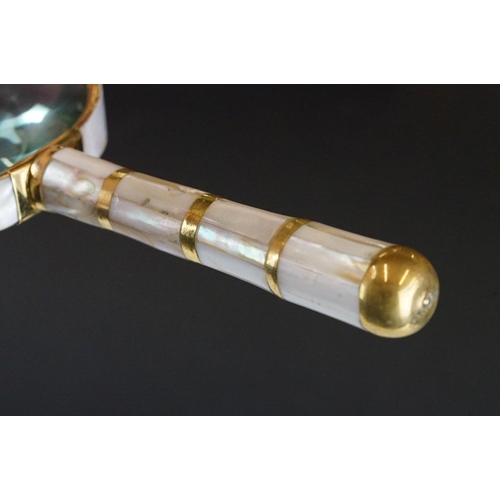 285 - Hand held Brass and Mother of Pearl Magnifying Glass