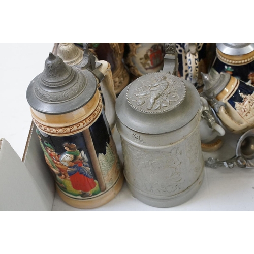 99 - Collection of assorted German beer steins to include musical examples. Tallest measures 27cm tall. T... 