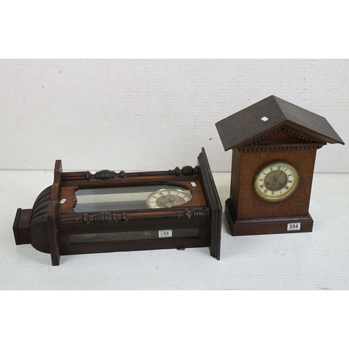 354 - Early 20th Century oak Westminster chime mantle clock together with a Vienna wall clock with art nou... 