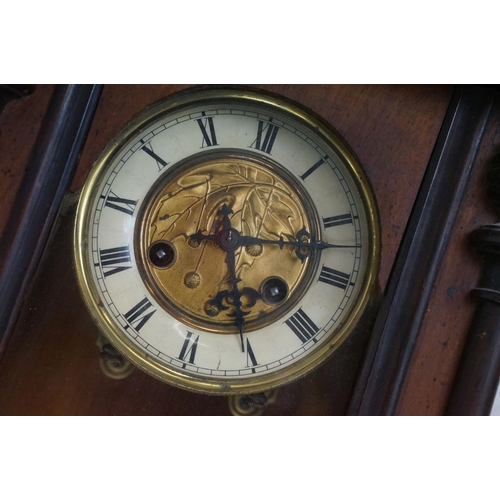 354 - Early 20th Century oak Westminster chime mantle clock together with a Vienna wall clock with art nou... 