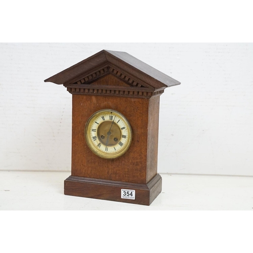 354 - Early 20th Century oak Westminster chime mantle clock together with a Vienna wall clock with art nou... 