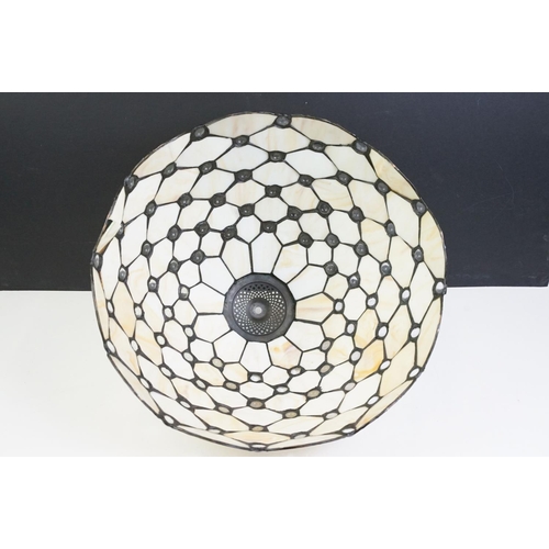 360 - Tiffany style leaded glass light shade, the opaque white glass panels with orange/brown streaks, mea... 