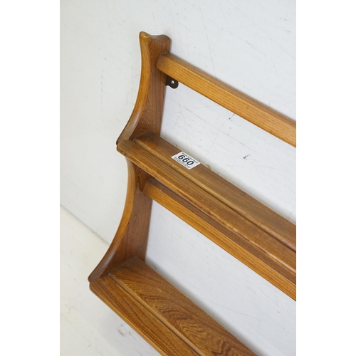 660 - Ercol Elm Hanging Plate Rack / Shelf, 50cm high x 96cm wide