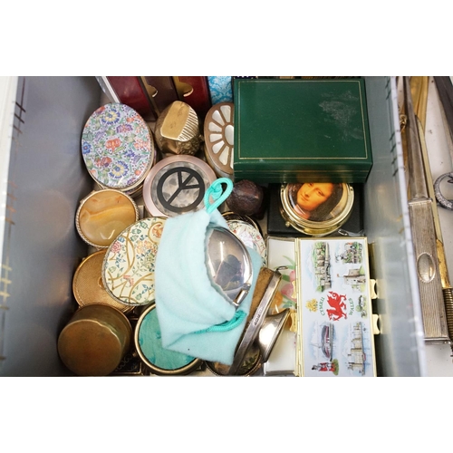 298 - A box of mixed collectables to include magnifying glasses, trinket boxes, compacts, hallmarked silve... 