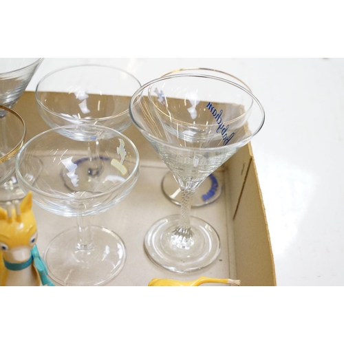 362 - Advertising - A collection of 32 Babycham glasses, together with five Babycham advertising deer figu... 