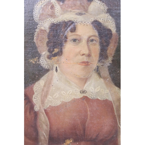 437 - 19th century Ornate Gilt Framed Painting Portrait of a Lady in lace bonnet and collar, 41.5cm x 33cm