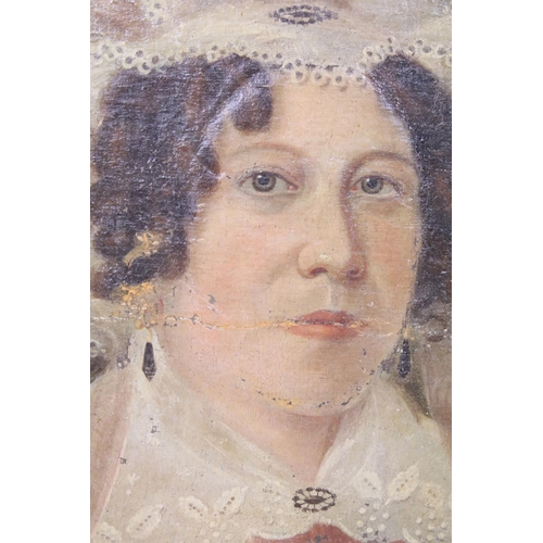 437 - 19th century Ornate Gilt Framed Painting Portrait of a Lady in lace bonnet and collar, 41.5cm x 33cm