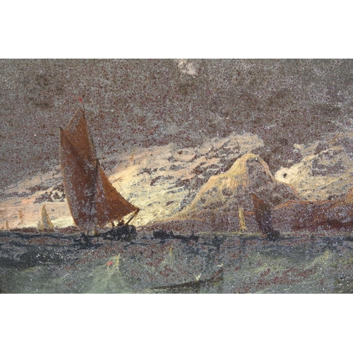 458 - 19th century Oil on Panel Fishing Boats in rough seas, 10.5 x 17cm, together with a Signed Oil on Ca... 