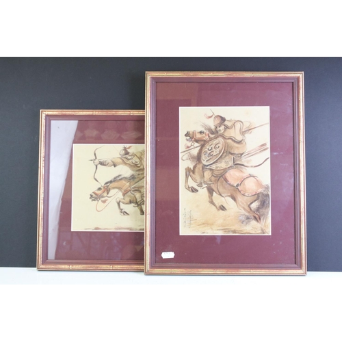 468 - Two Watercolours of Mughal Soldiers on Horseback, each 26 x 18cm, both framed and glazed