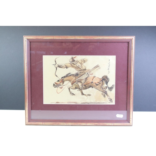 468 - Two Watercolours of Mughal Soldiers on Horseback, each 26 x 18cm, both framed and glazed