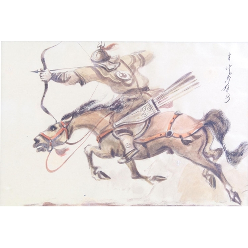 468 - Two Watercolours of Mughal Soldiers on Horseback, each 26 x 18cm, both framed and glazed