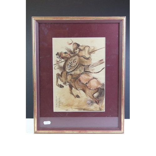 468 - Two Watercolours of Mughal Soldiers on Horseback, each 26 x 18cm, both framed and glazed