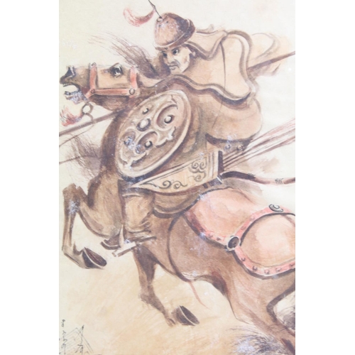 468 - Two Watercolours of Mughal Soldiers on Horseback, each 26 x 18cm, both framed and glazed