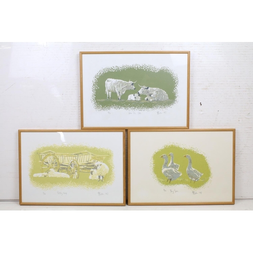 470 - Brian Britton, set of three limited edition prints, comprising, White Park Cattle, number 16/30, Res... 