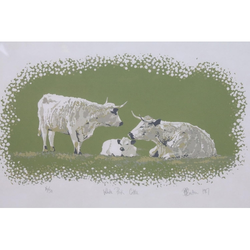 470 - Brian Britton, set of three limited edition prints, comprising, White Park Cattle, number 16/30, Res... 