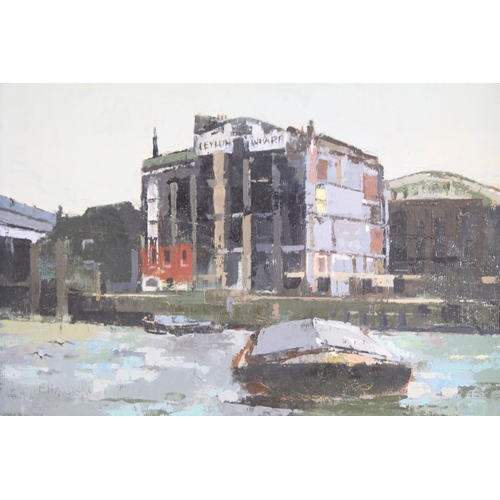 471 - Elizabeth Masterman, 20th century Oil on Board, a view of Ceylon Wharf on the River Thames, London, ... 